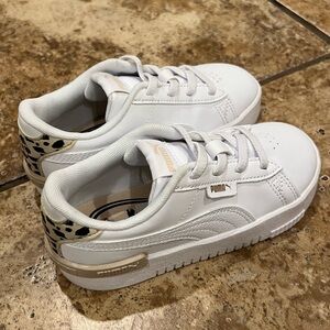 Puma Kids White Sneakers with Leopard Accent